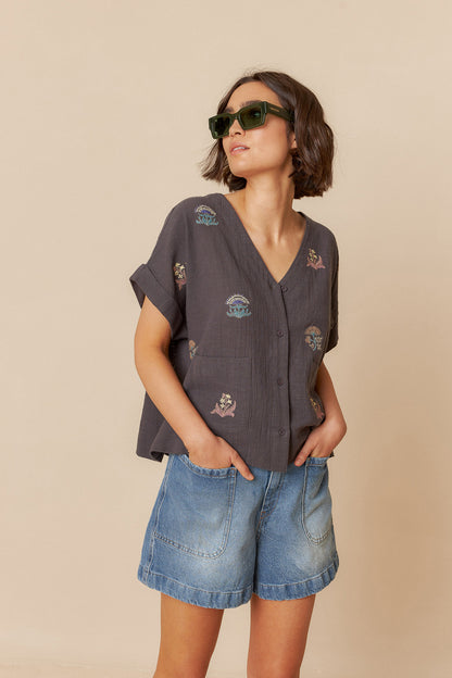 Indi and Cold Short Sleeve Embroidered Shirt