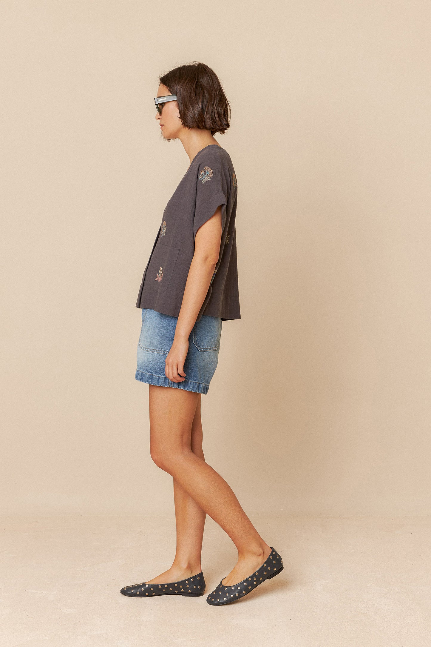Indi and Cold Short Sleeve Embroidered Shirt