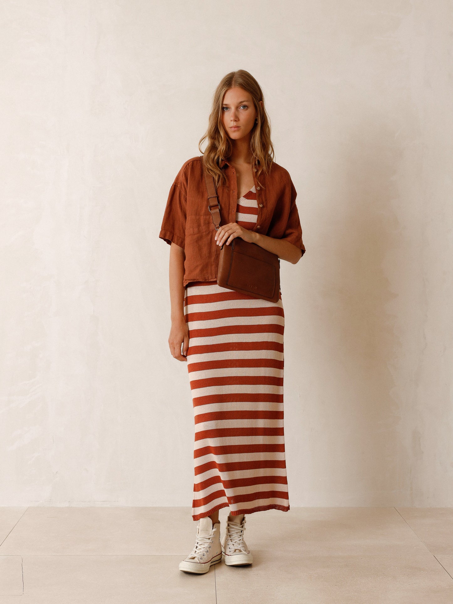 Indi & Cold Striped Knitted Dress In Terracotta Stripe - the tartan fox