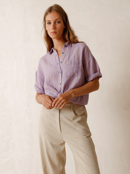 Indi & Cold Tricolour Stripe Shirt in Lilac - the tartan fox