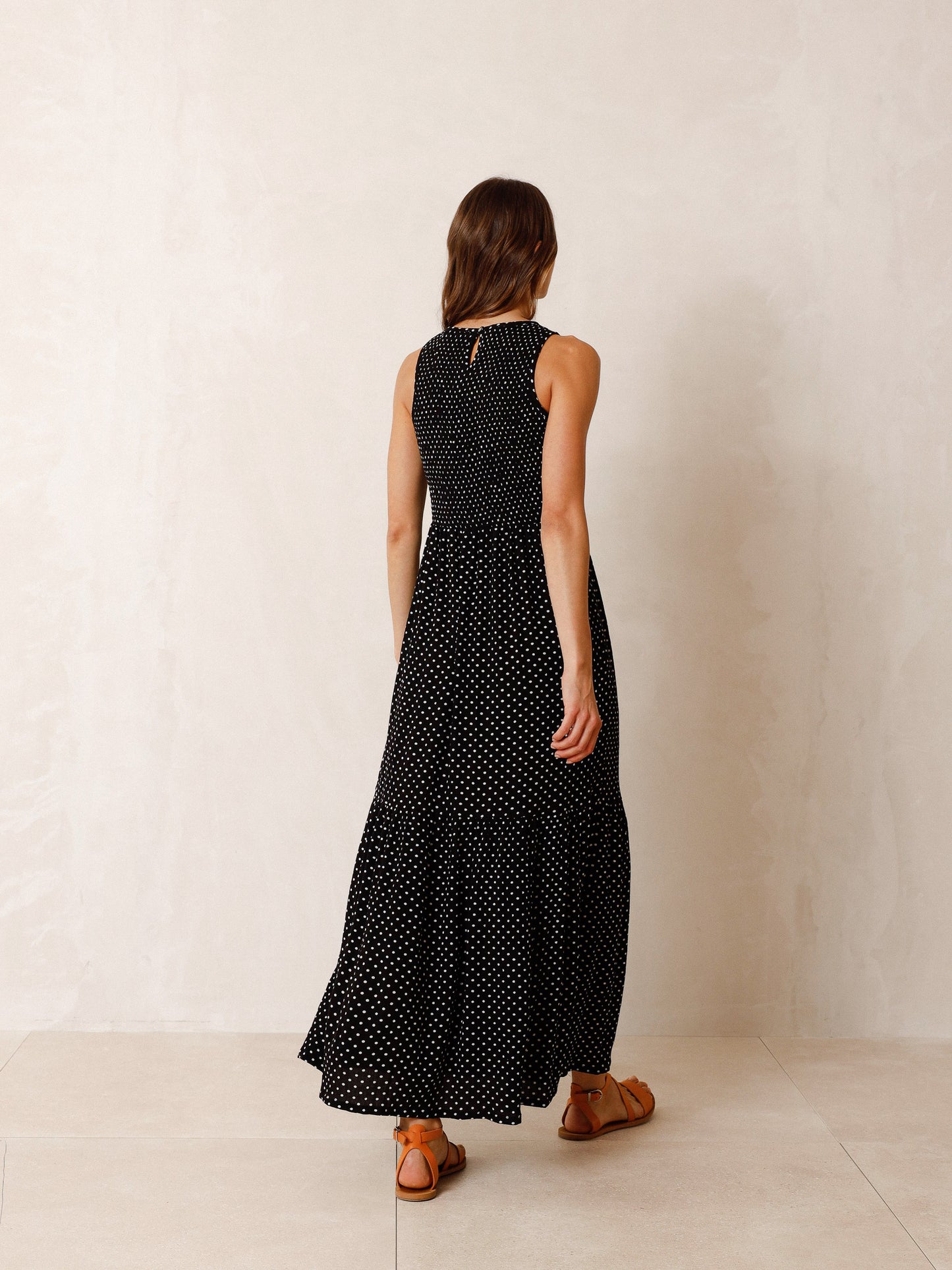 Indi & Cold Two-Tone Midi Dress in Black and White Polka Dot Print - the tartan fox