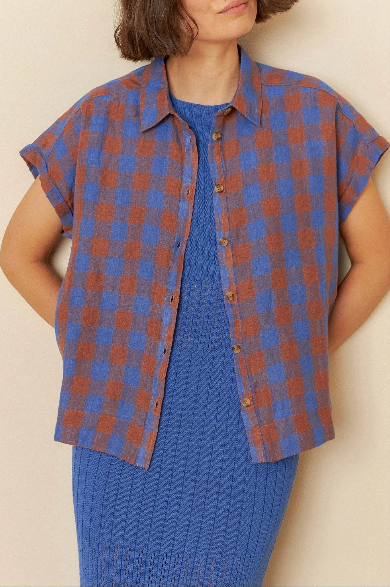 Indi and Cold Vichy Check Shirt in Azul Klein Check