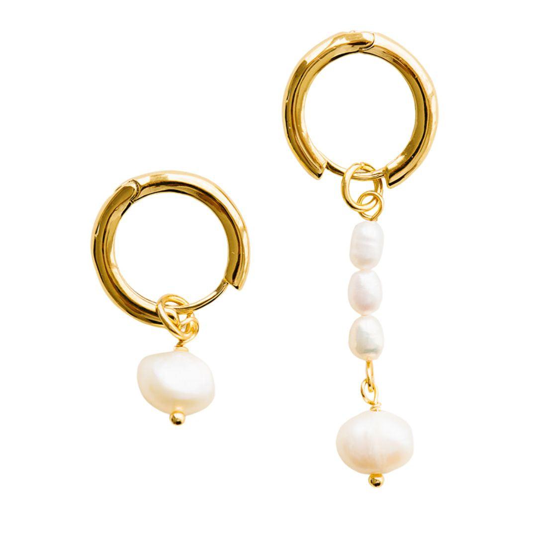 Indigo and Wolfe Aspen Pearl Asymmetrical Yellow Gold Plated Drop Earrings - the tartan fox