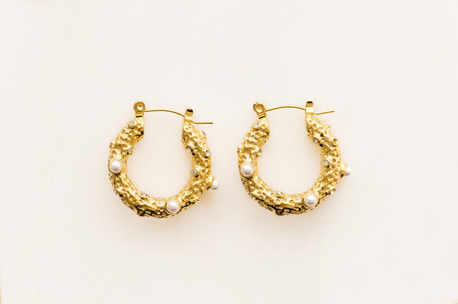 Indigo and Wolfe Aurelia Pearls Diamants Yellow Gold Plated Hoop Earrings - the tartan fox