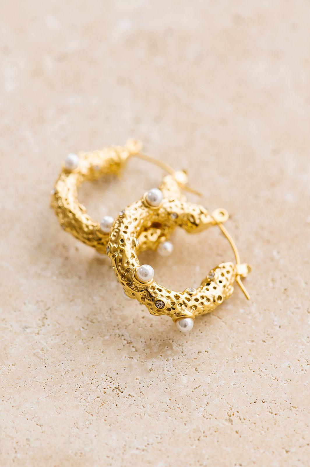 Indigo and Wolfe Aurelia Pearls Diamants Yellow Gold Plated Hoop Earrings - the tartan fox