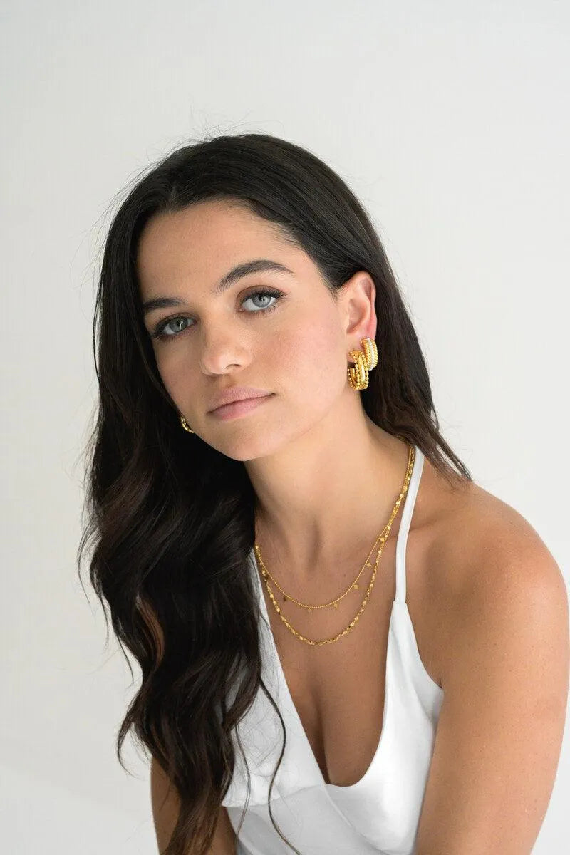 Indigo and Wolfe Elle Freshwater Pearl Yellow Gold Plated Hoop