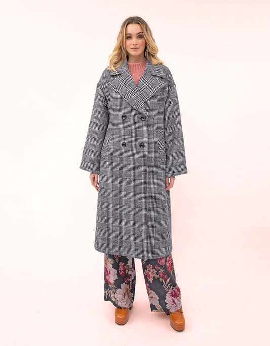 Kachel Julia Check Coat in Black/White Check - the tartan fox