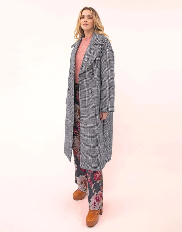 Kachel Julia Check Coat in Black/White Check - the tartan fox