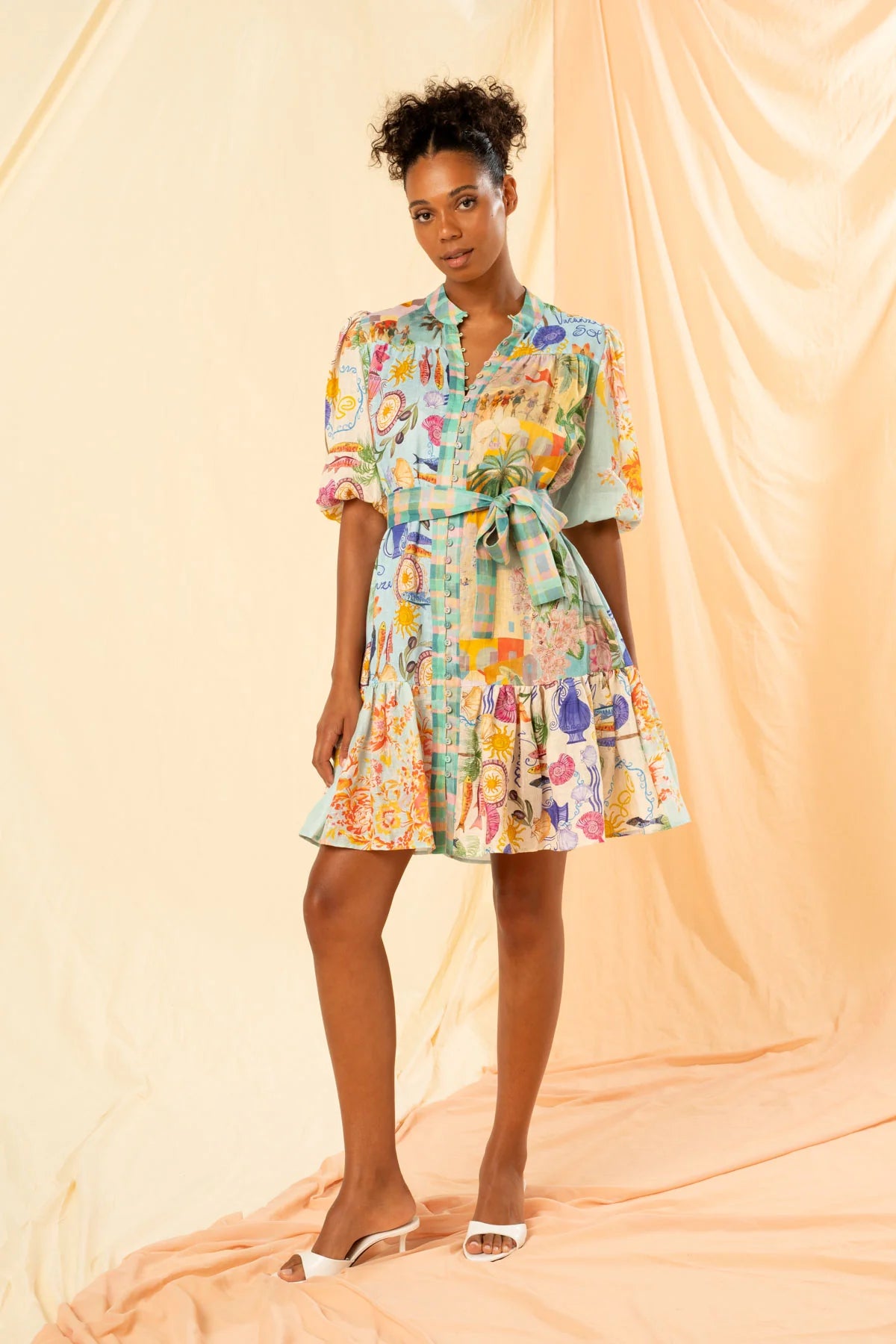 Kachel Nella Mini Shirt Dress in Multi - the tartan fox