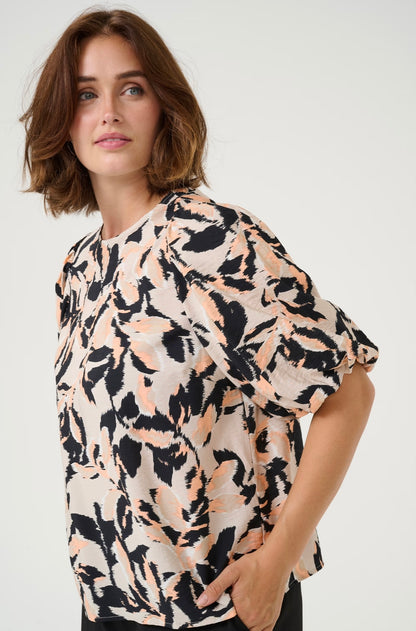 Kaffe KApaco Blouse in Beige/Black/Peach Blurry - the tartan fox