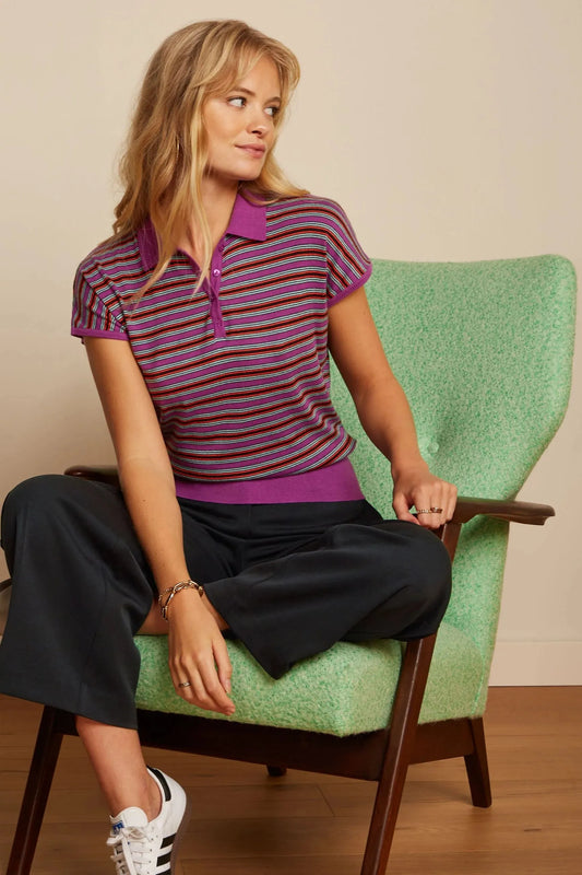 King Louie Ann Polo Top Bee Stripe in Sparking Purple - the tartan fox