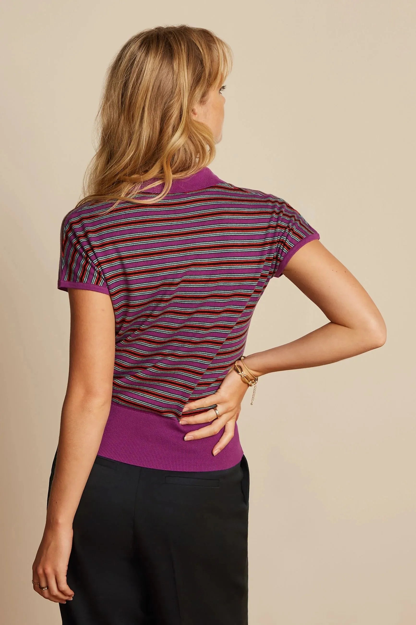 King Louie Ann Polo Top Bee Stripe in Sparking Purple - the tartan fox