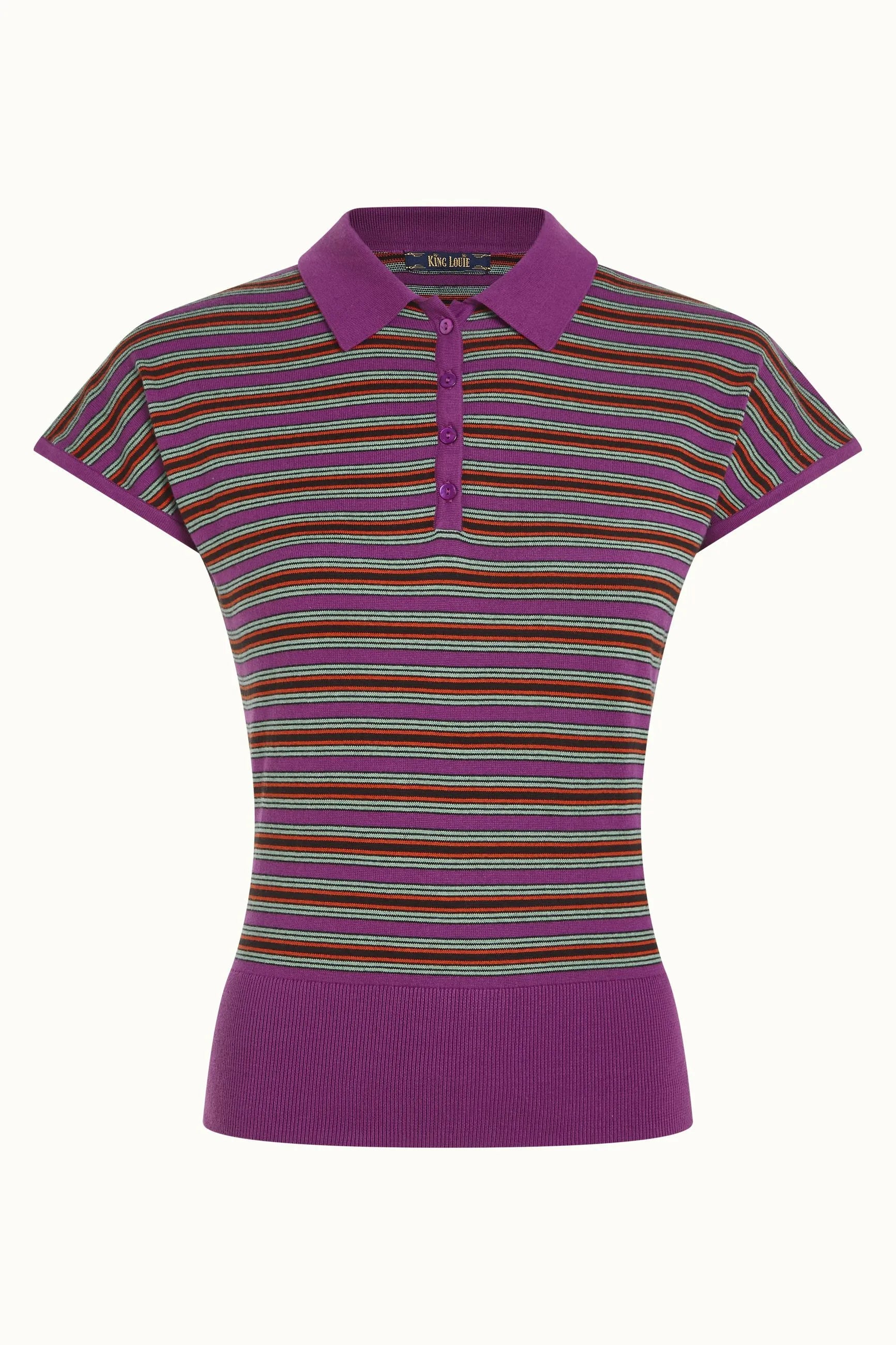 King Louie Ann Polo Top Bee Stripe in Sparking Purple - the tartan fox