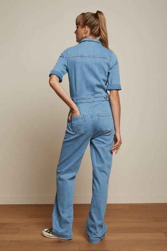 King Louie Garbo Zip Jumpsuit in Strata Denim - the tartan fox