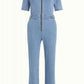 King Louie Garbo Zip Jumpsuit in Strata Denim - the tartan fox