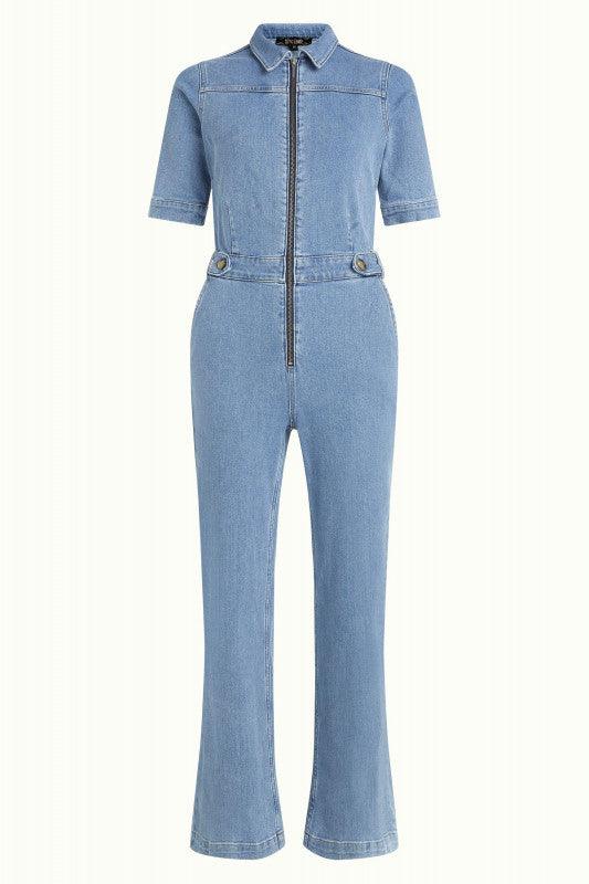 King Louie Garbo Zip Jumpsuit in Strata Denim - the tartan fox