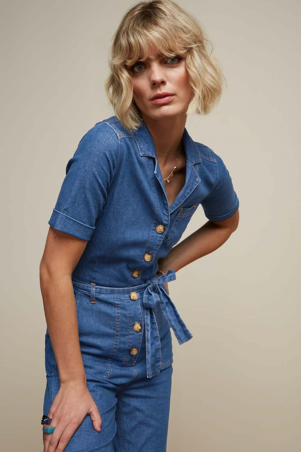 King Louie Gracie Jumpsuit in Denim Blue - the tartan fox