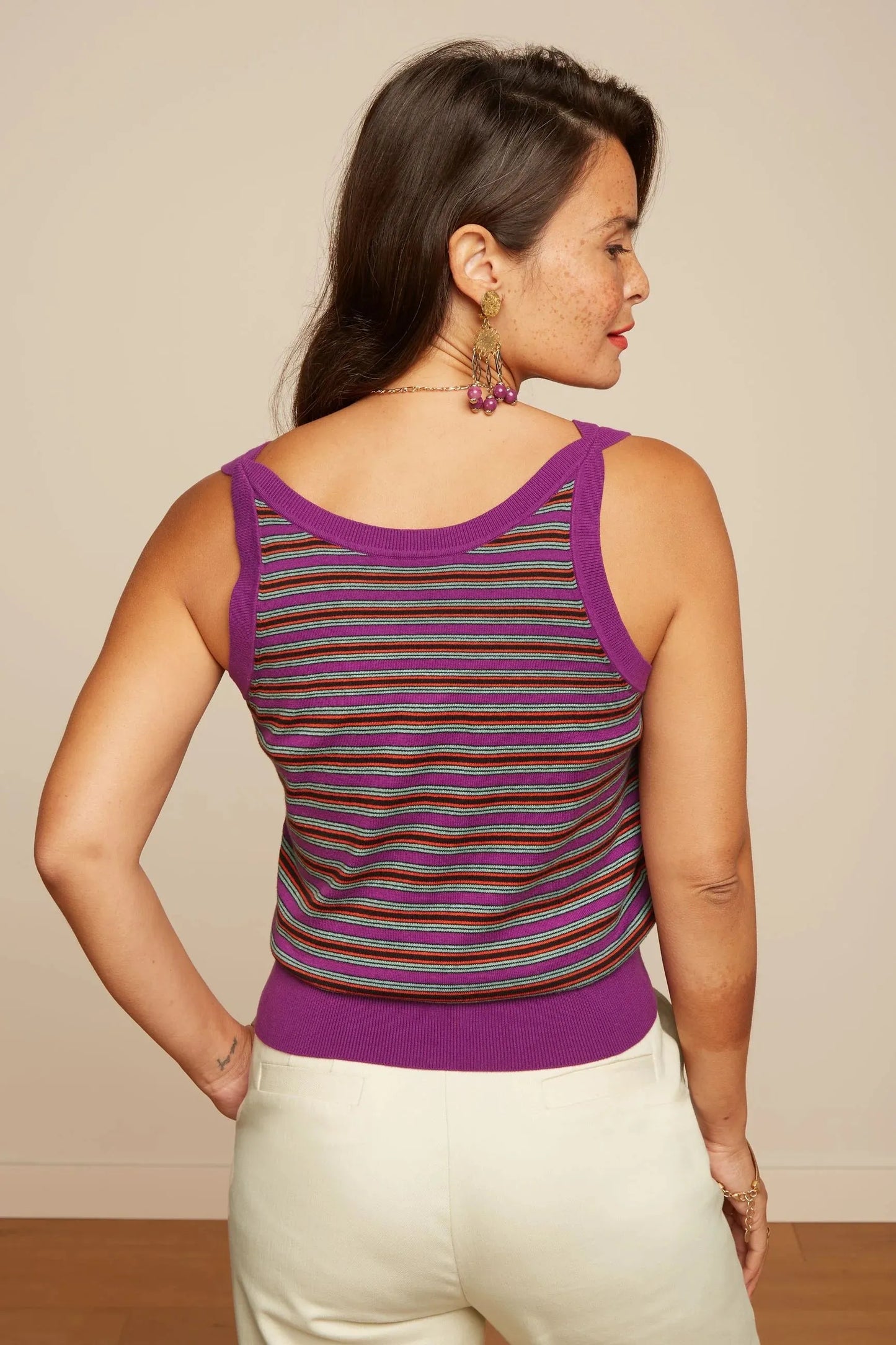 King Louie Hazel Bee Stripe Top in Sparking Purple - the tartan fox