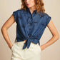 King Louie Knot Blouse Daytrip in Denim Blue - the tartan fox