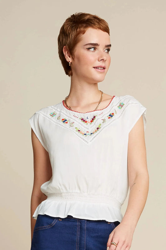 King Louie Selly Top Citrine Embroidery in Cream - the tartan fox