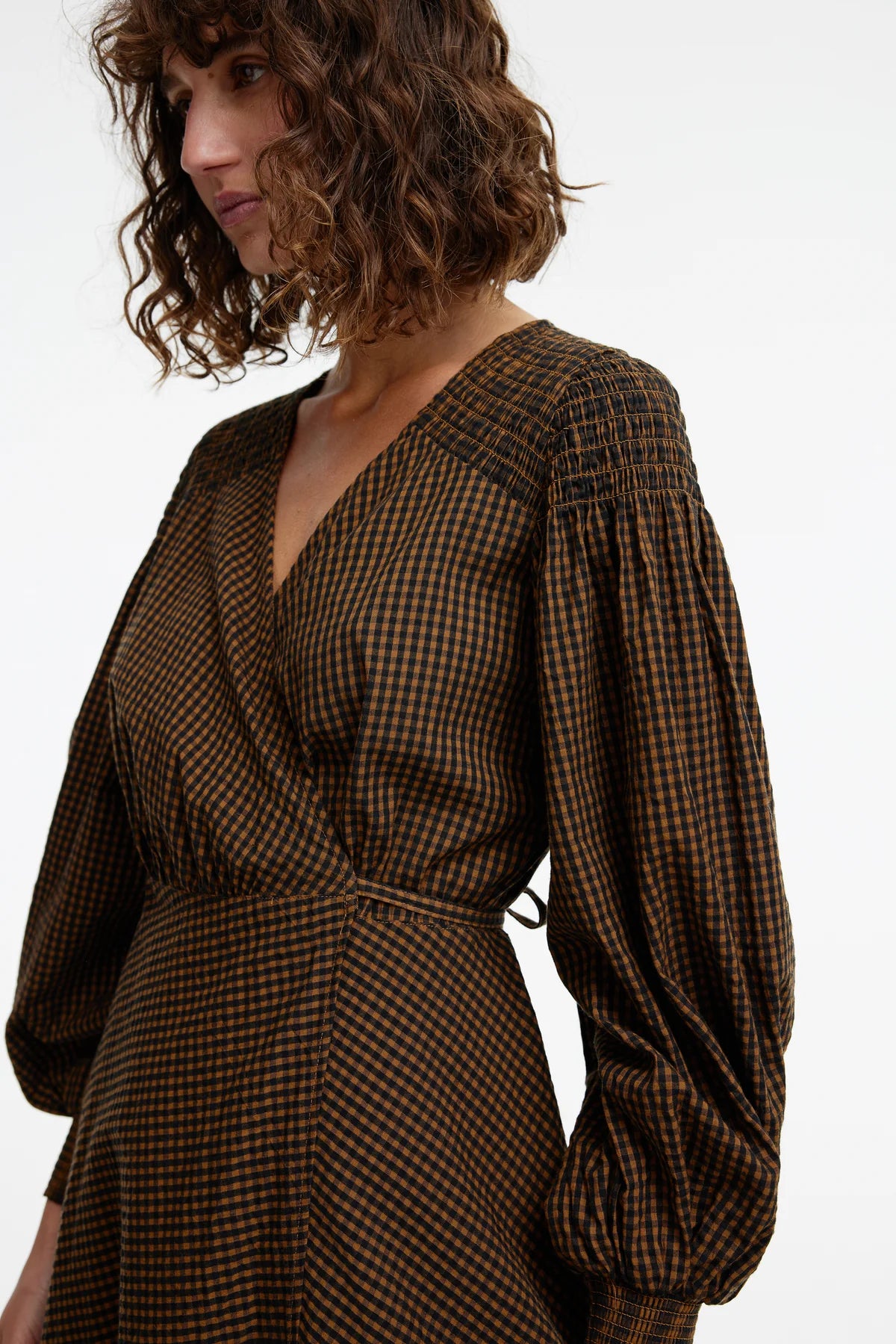 Kinney Arlo Wrap Dress in Chocolate Gingham - the tartan fox