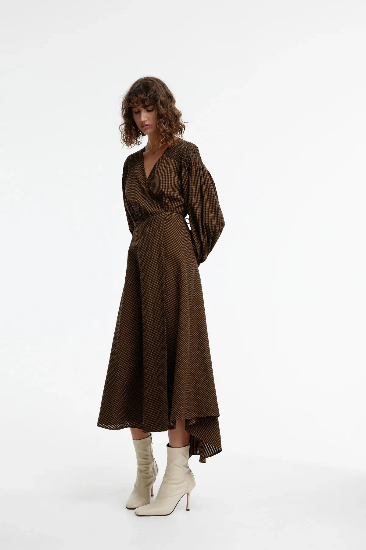 Kinney Arlo Wrap Dress in Chocolate Gingham - the tartan fox