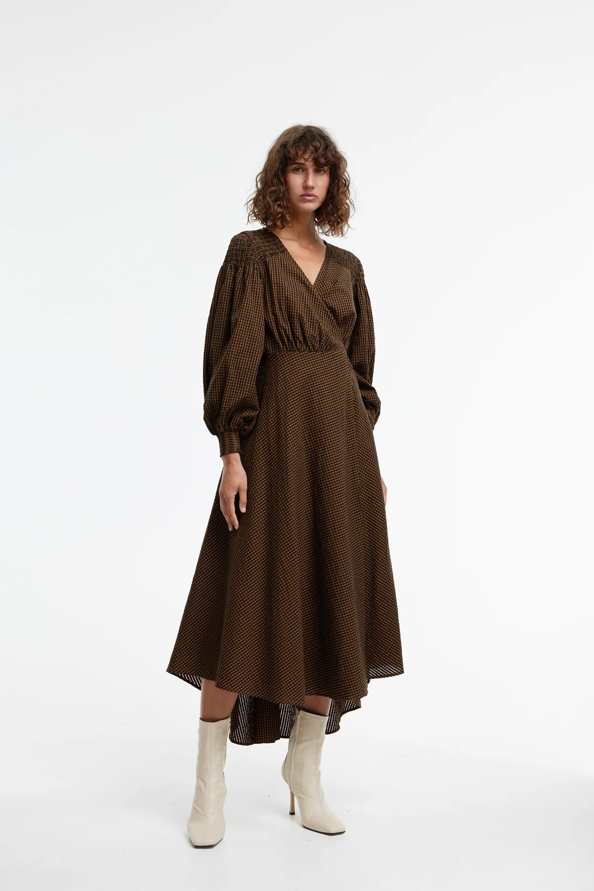 Kinney Arlo Wrap Dress in Chocolate Gingham - the tartan fox