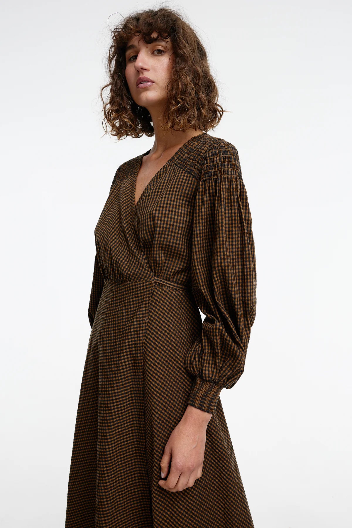 Kinney Arlo Wrap Dress in Chocolate Gingham - the tartan fox