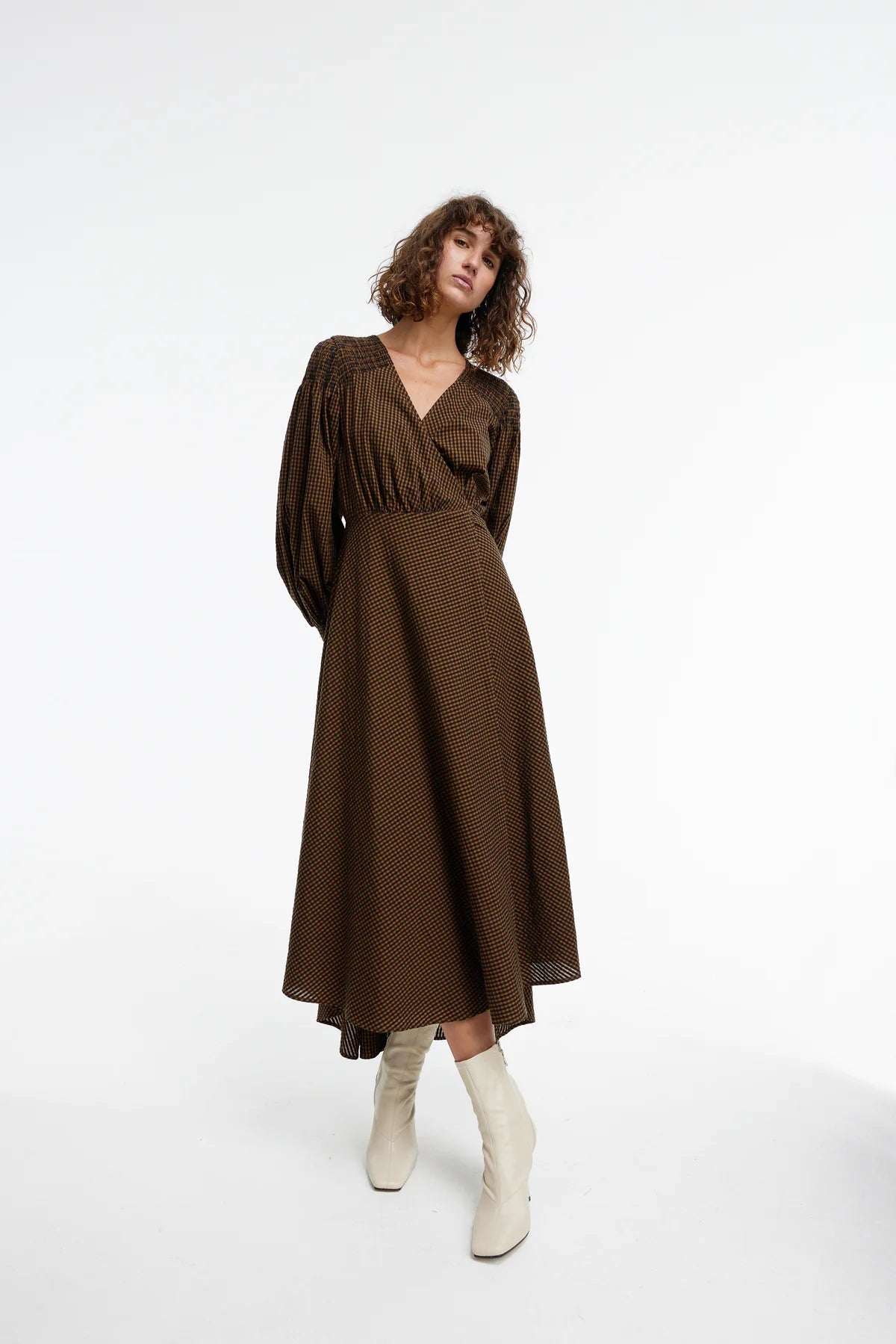 Kinney Arlo Wrap Dress in Chocolate Gingham - the tartan fox