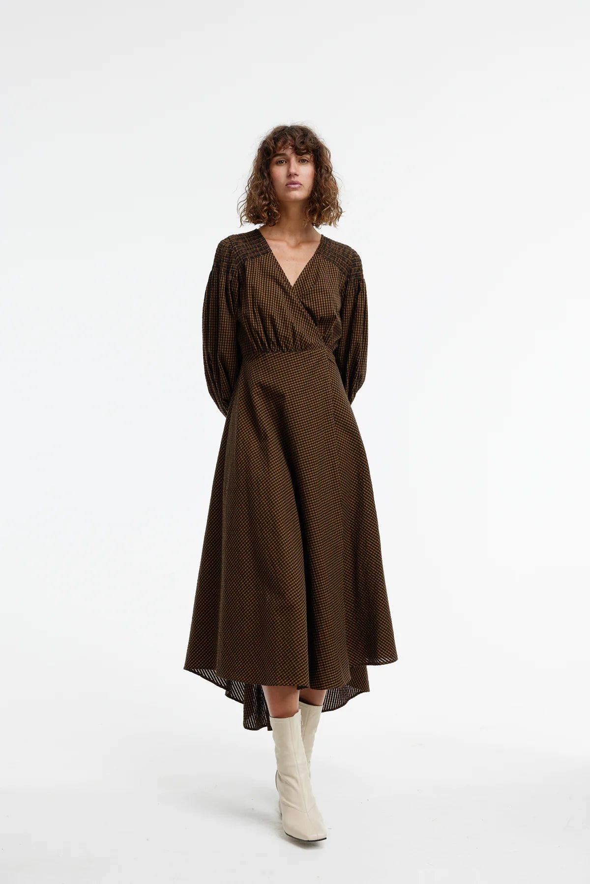 Kinney Arlo Wrap Dress in Chocolate Gingham - the tartan fox