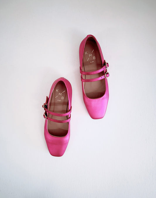 KMB Metallic Leather Ballet Flat in Fuchsia - the tartan fox