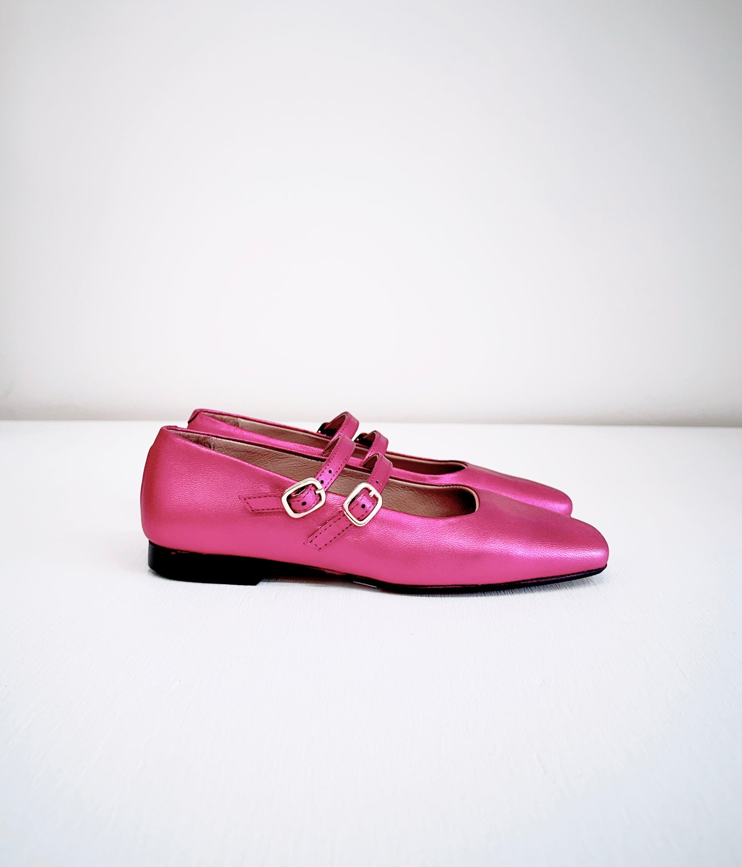 KMB Metallic Leather Ballet Flat in Fuchsia - the tartan fox