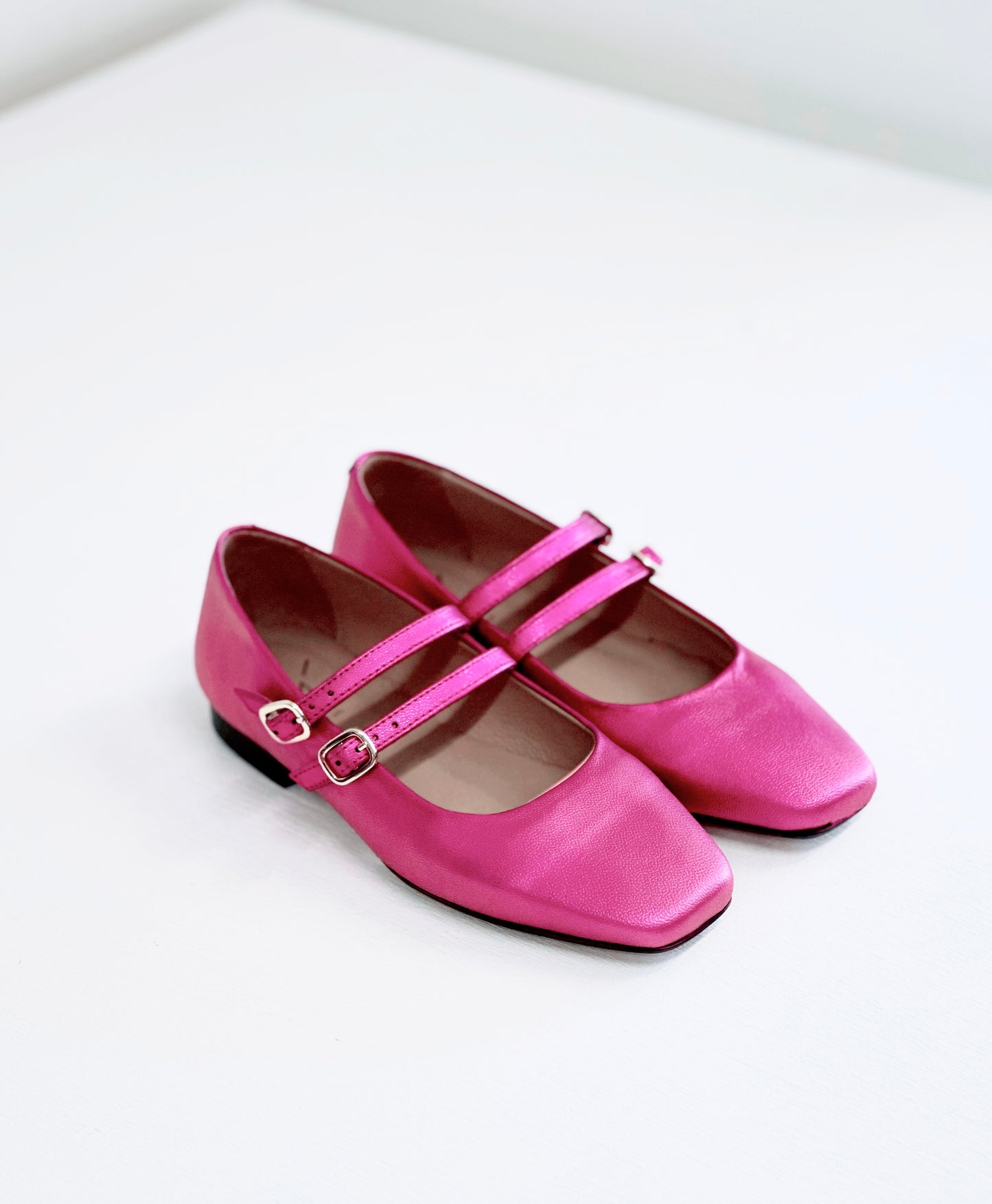 KMB Metallic Leather Ballet Flat in Fuchsia - the tartan fox