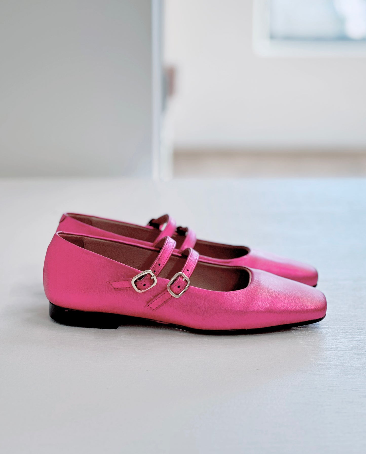 KMB Metallic Leather Ballet Flat in Fuchsia - the tartan fox