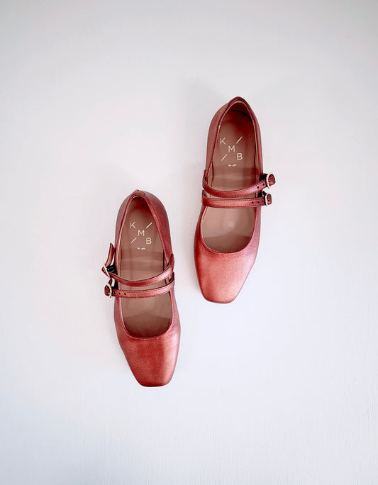 KMB Metallic Leather Ballet Flat in Rust - the tartan fox