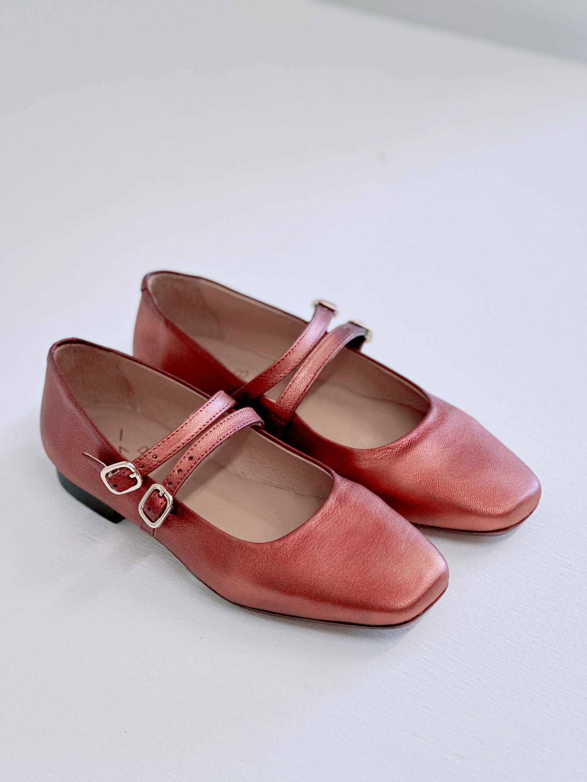 KMB Metallic Leather Ballet Flat in Rust - the tartan fox