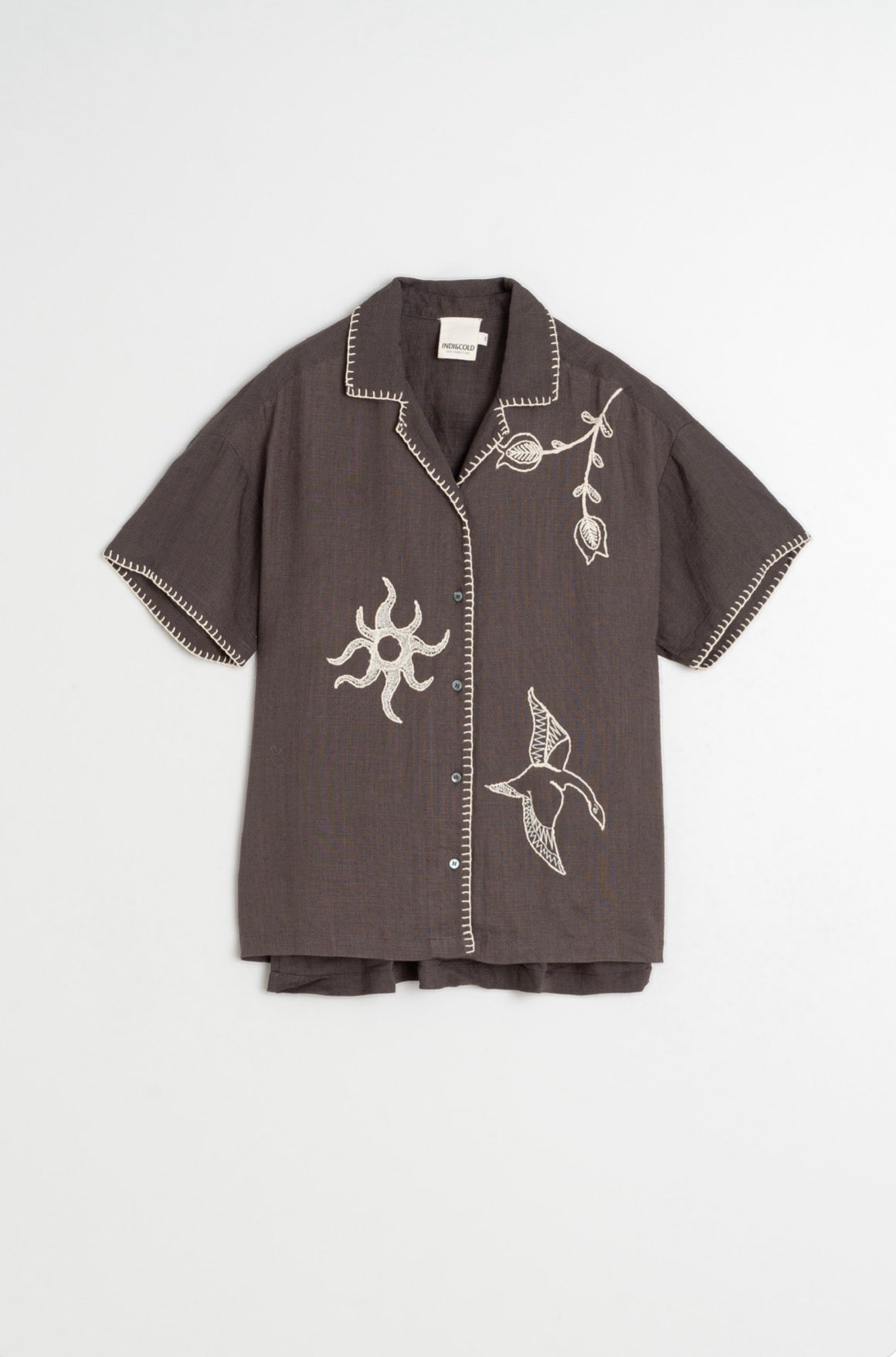 Indi & Cold Handmade Embroidery Shirt in Carbon