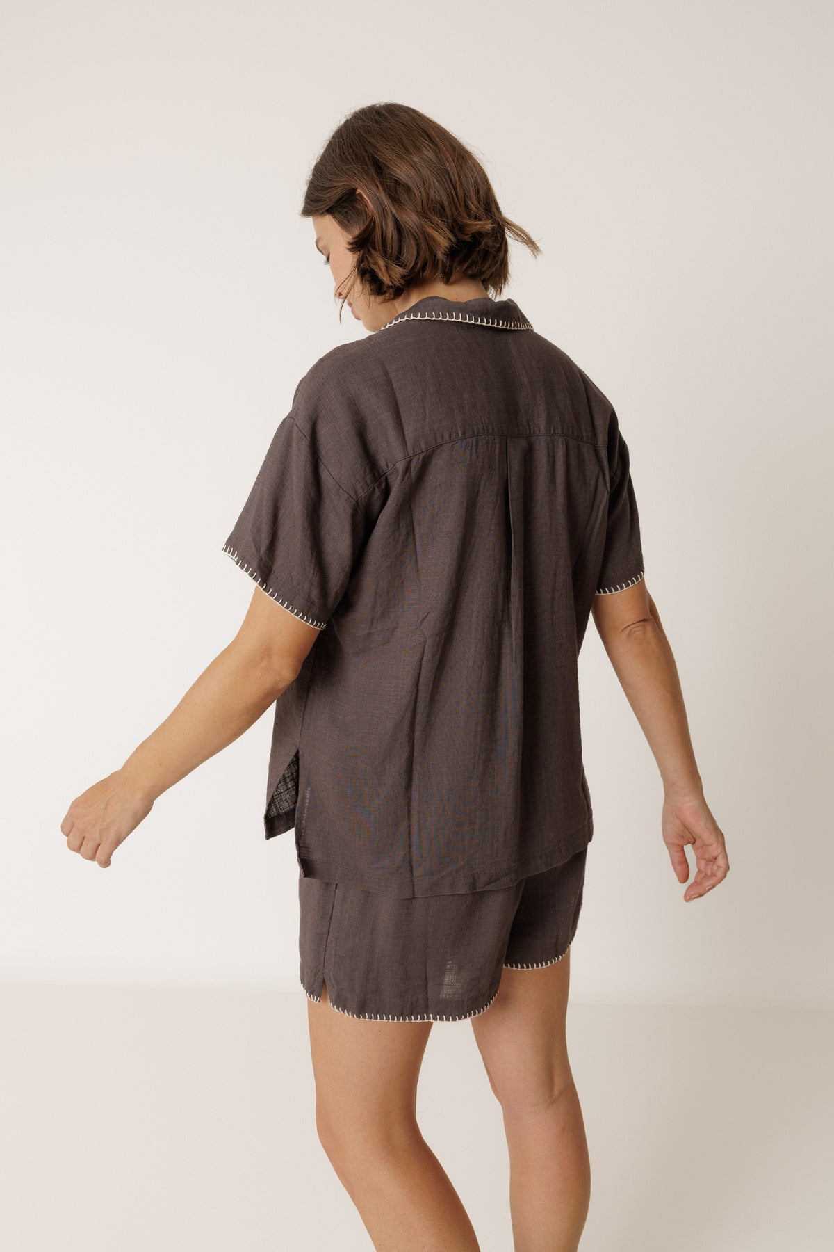 Indi & Cold Handmade Embroidery Shirt in Carbon