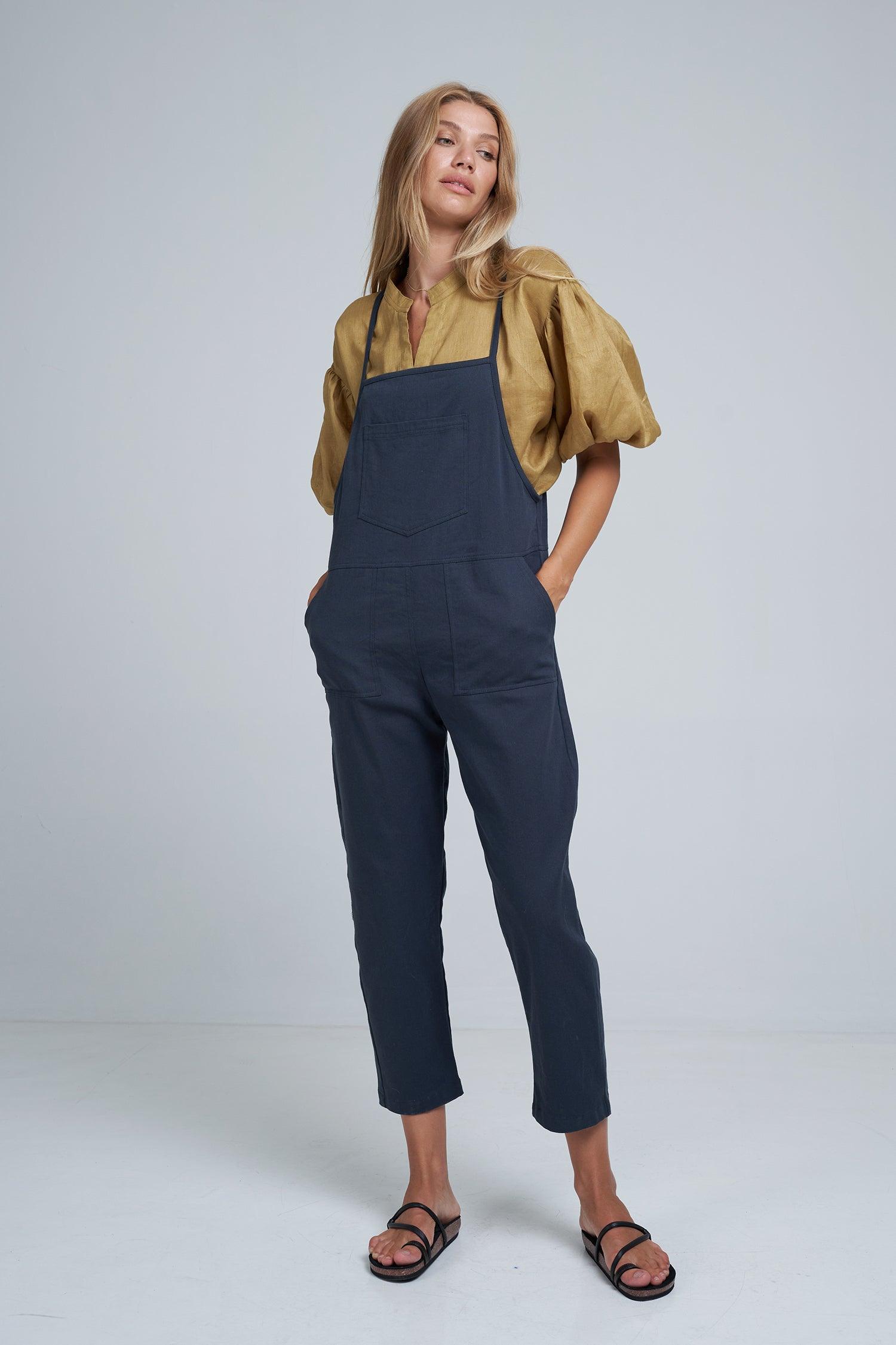 Lilya Beach Overalls in Washed Black - the tartan fox