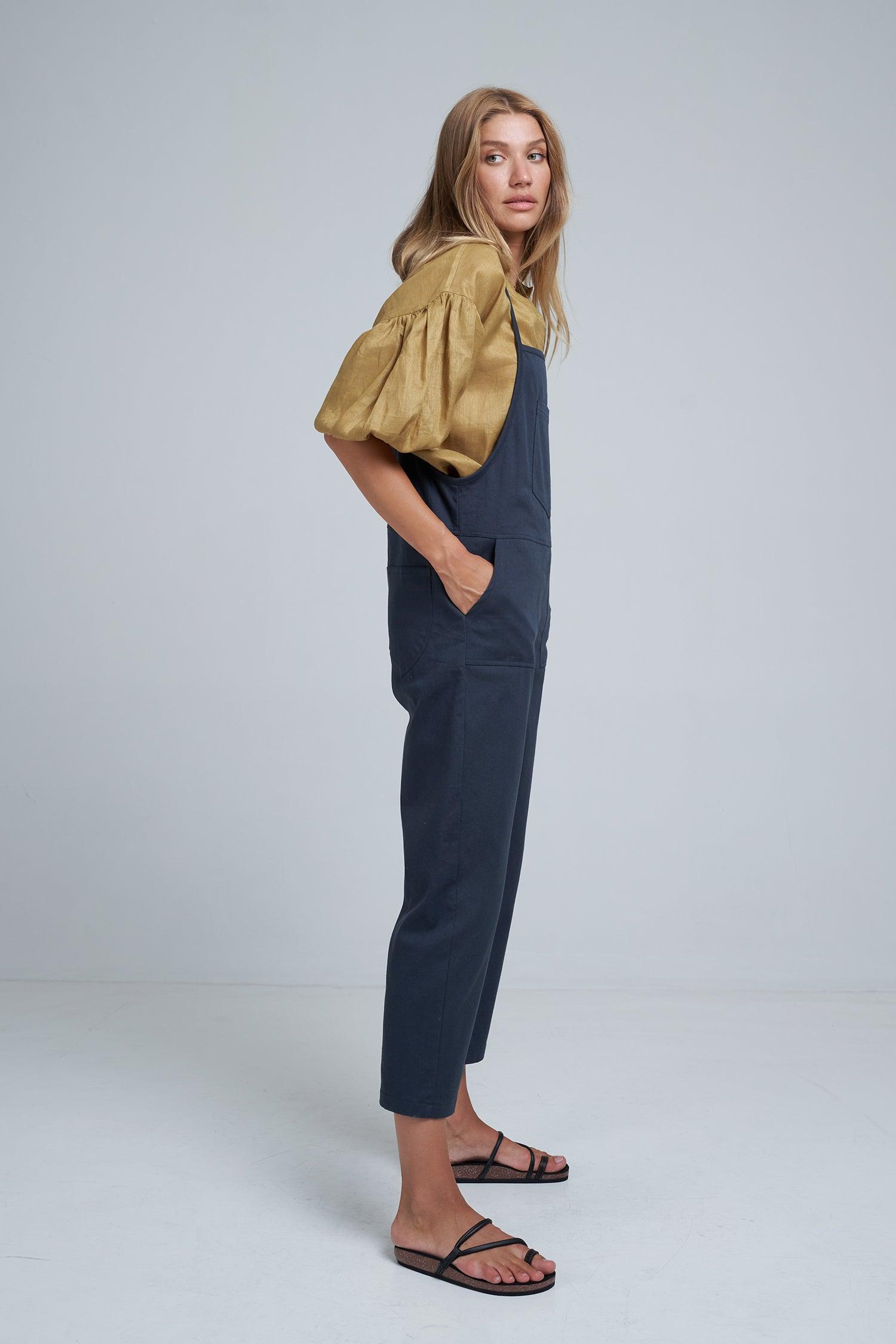 Lilya Beach Overalls in Washed Black - the tartan fox