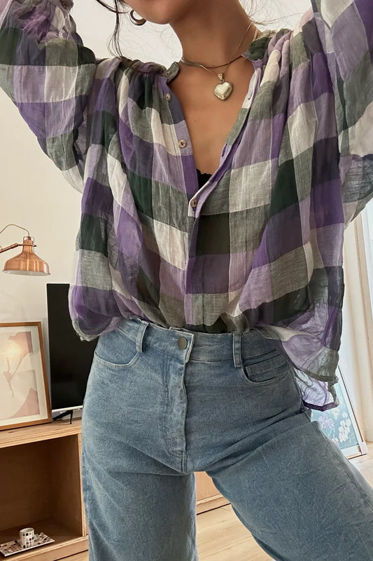 Lilya Newport Top in Hampshire Check Purple - the tartan fox