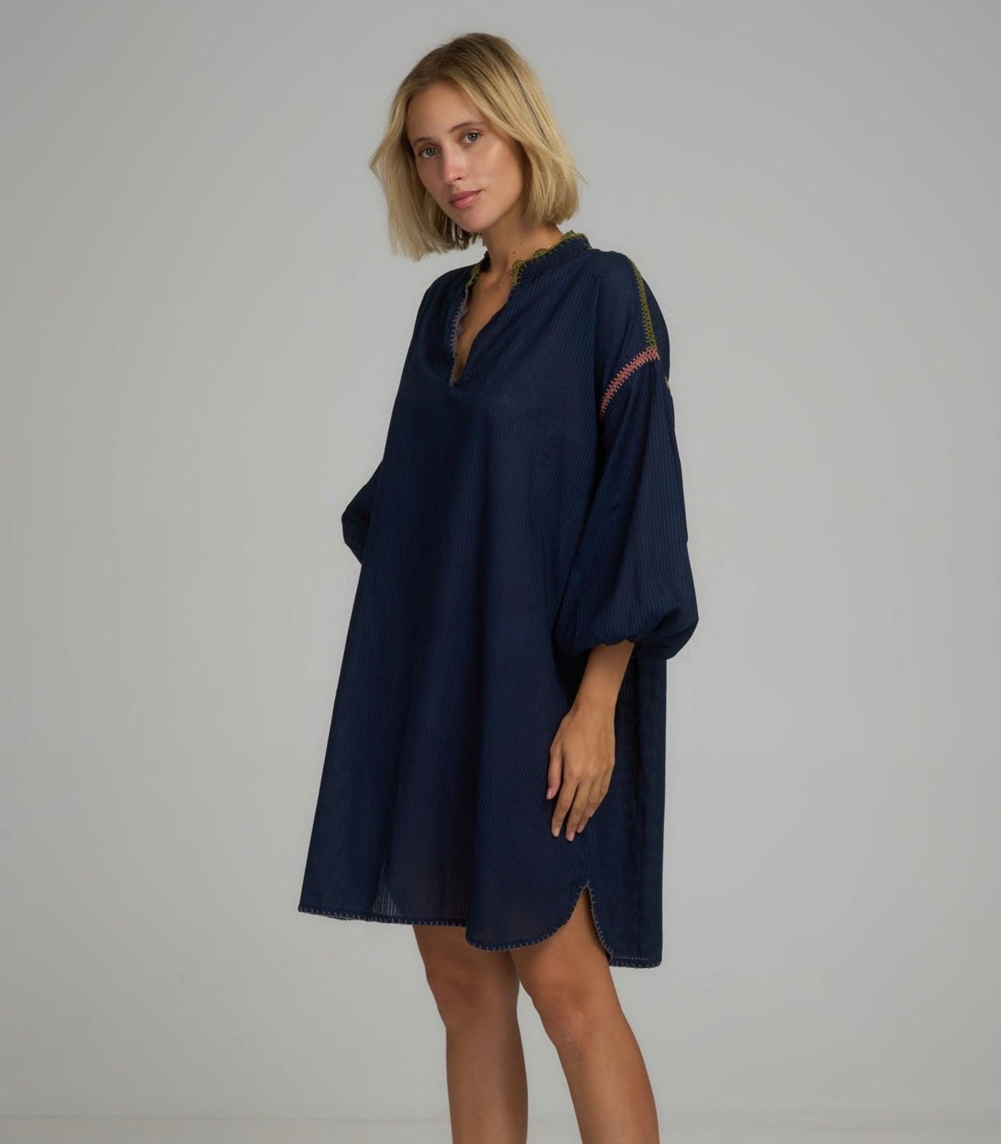 Lilya Ordu Trim Dress in Navy Blue with Mix Crochet - the tartan fox