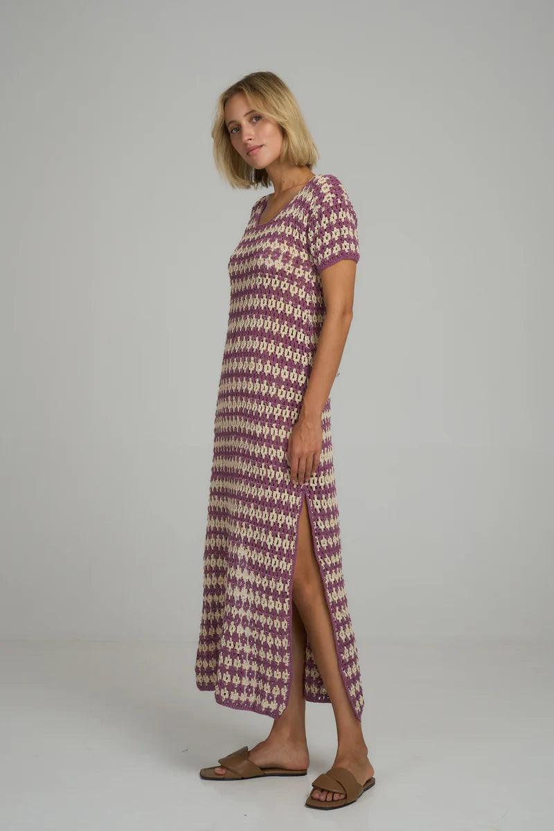 Lilya Vacance Crochet Maxi Dress in Lavender Ivory - the tartan fox