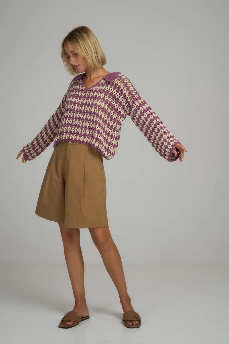 Lilya Vacance Crochet Top in Lavender Ivory - the tartan fox