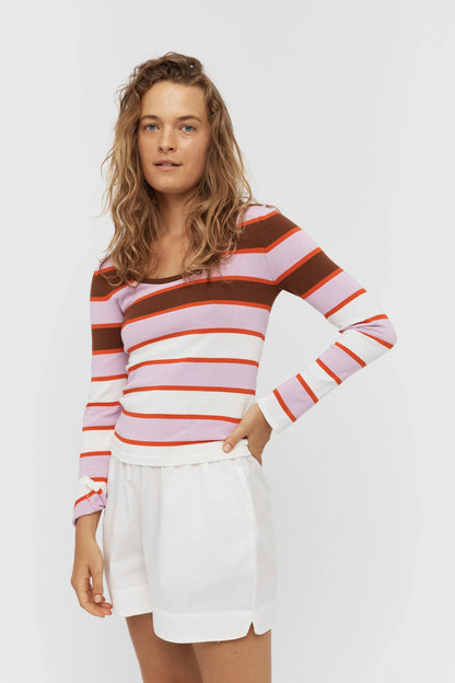 LMND Amelia Striped Long Sleeve Top in Sepia/Violet/Solar - the tartan fox