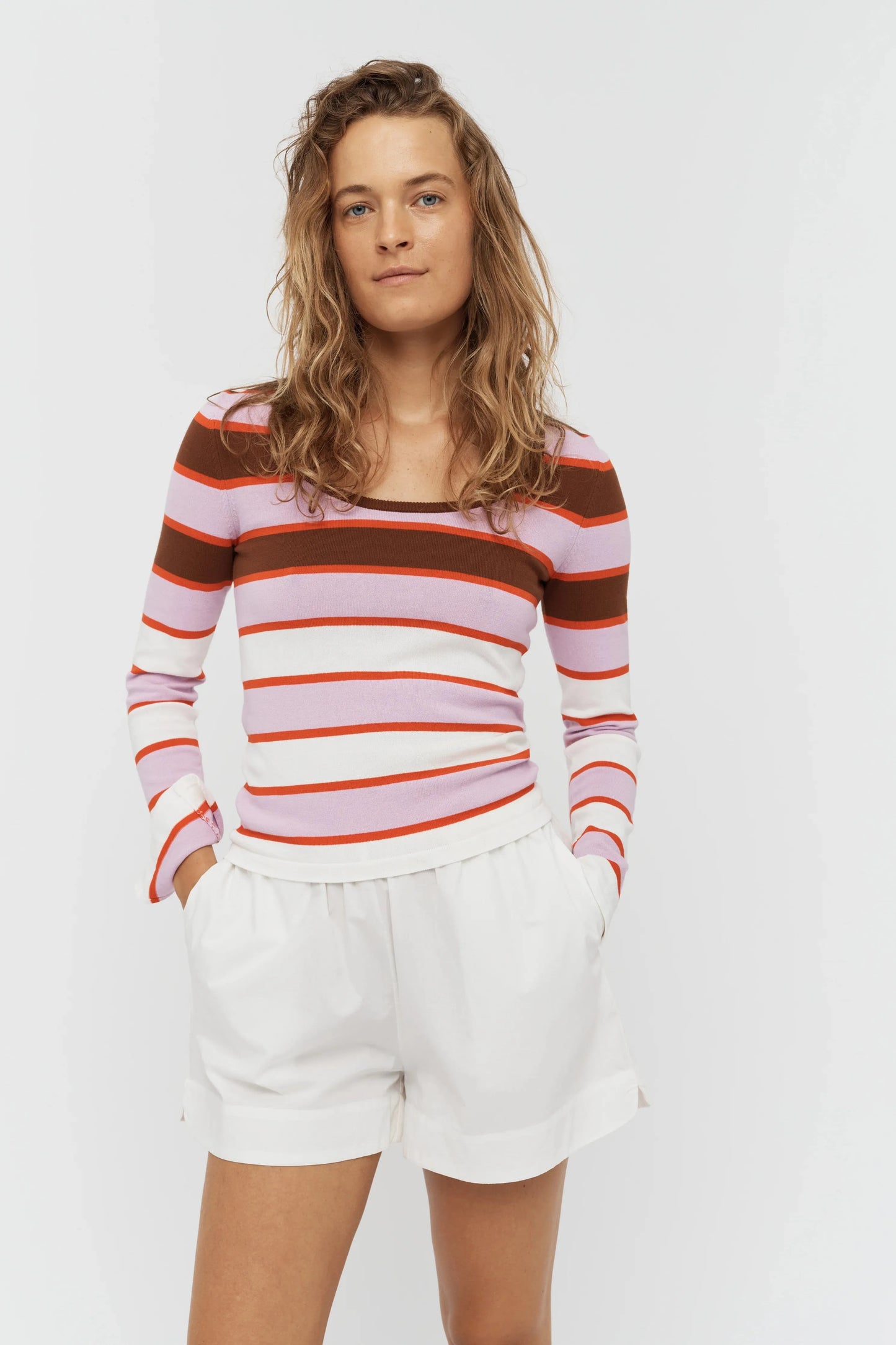 LMND Amelia Striped Long Sleeve Top in Sepia/Violet/Solar - the tartan fox