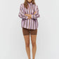 LMND Chiara Classic Shirt in Violet/Caramel/Electric Indigo Stripes - the tartan fox