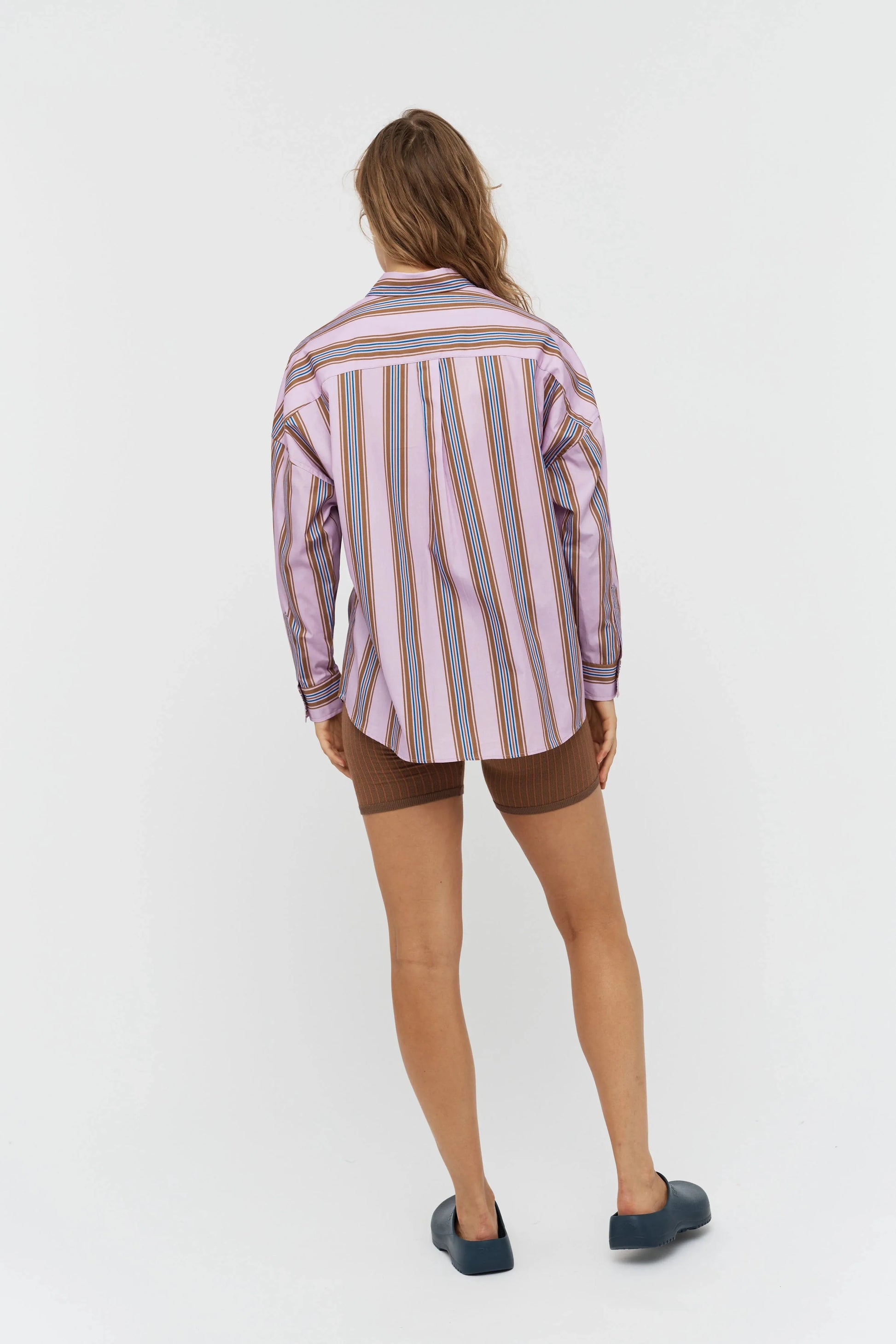 LMND Chiara Classic Shirt in Violet/Caramel/Electric Indigo Stripes - the tartan fox