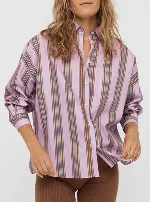 LMND Chiara Classic Shirt in Violet/Caramel/Electric Indigo Stripes - the tartan fox