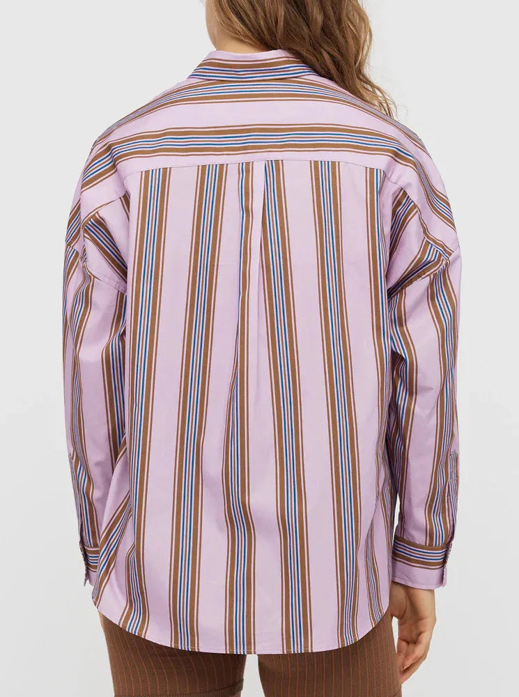 LMND Chiara Classic Shirt in Violet/Caramel/Electric Indigo Stripes - the tartan fox